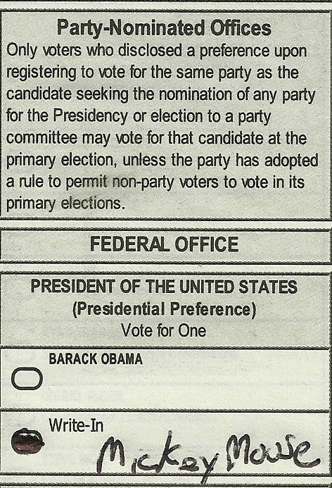 How to write in a candidate for president 2012